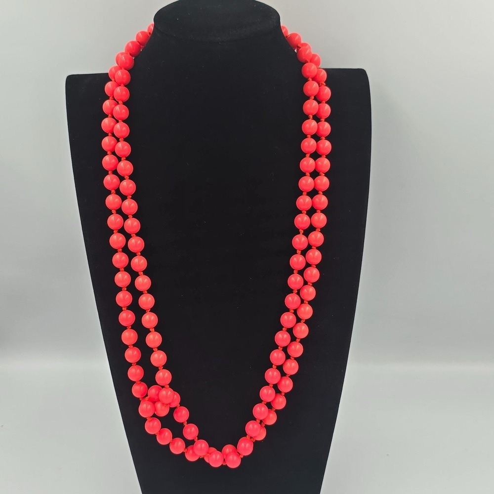 Vintage West Germany Bright Orange Beaded Necklace long opera 56"
